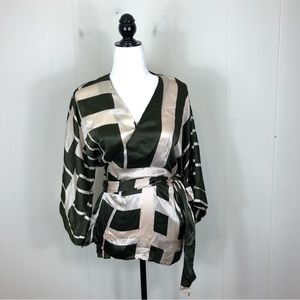 Zara Silk Printed Wrap Blouse Sz S